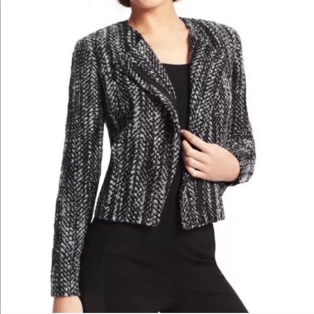 CAbi Mockingbird Herrigbone Moto Style Wool Jacket